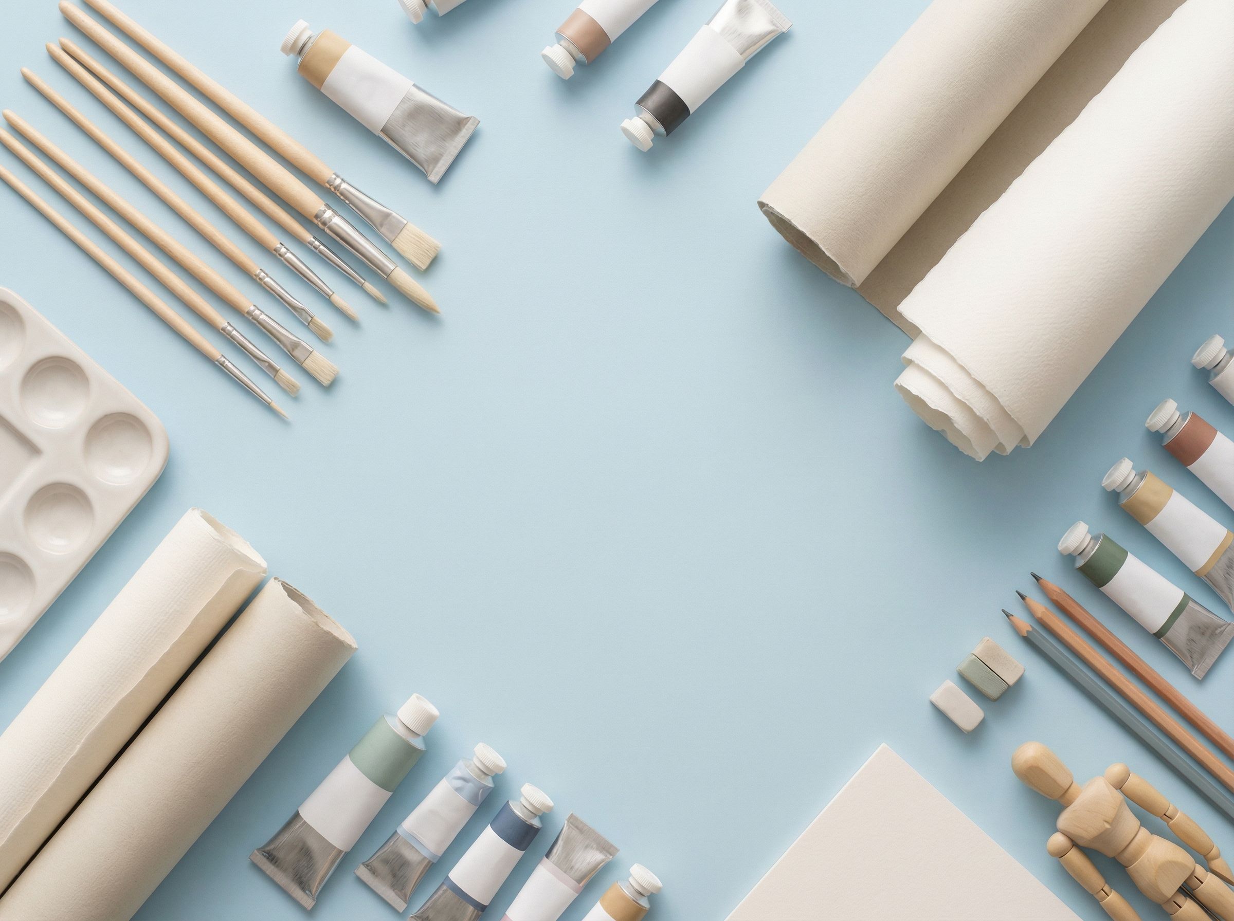 An open wooden art box displaying oil paint tubes and tools, perfect for creative projects.